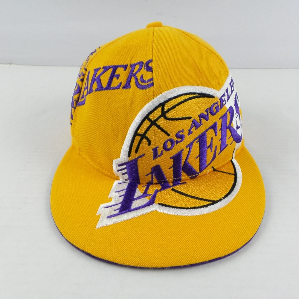 Vintage Adidas NBA Los Angeles Lakers Big Logo Spell Out Hat Cap Size Mens 7 1/4